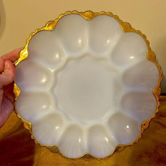 Vintage Gold Trimmed Deviled Egg Holder/Plate - Picture 1 of 4
